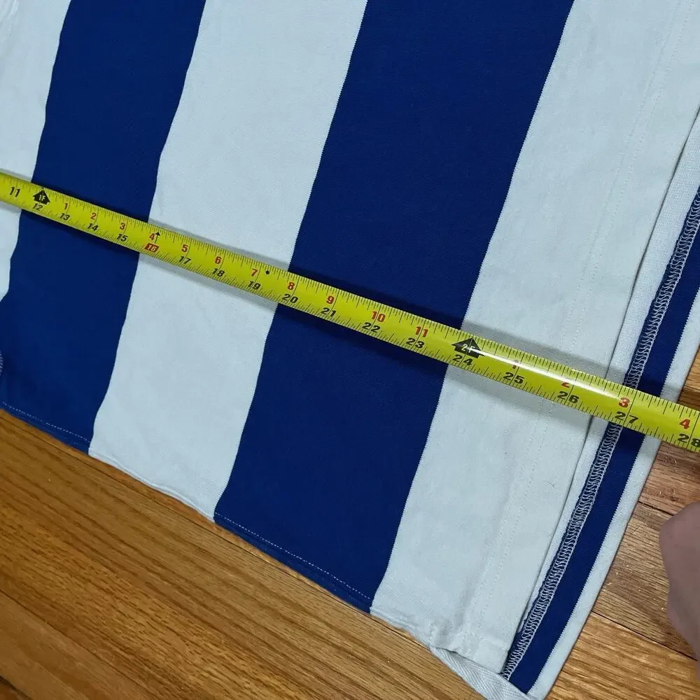 J. Crew Rugby Polo Shirt Short Sleeve Medium Blue White Striped Nautical Preppy